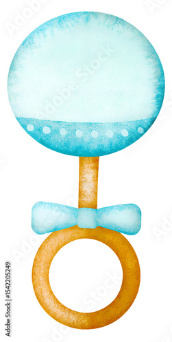 Quadro su tela Watercolor illustration of a baby boy rattle on transparent background