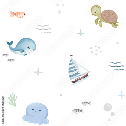Seamless pattern for baby fabric under sea