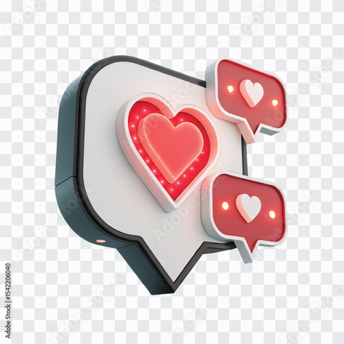 3D Heart Shape Social Media Notification PNG | Like Alert, Love Icon, Digital Engagement Symbol