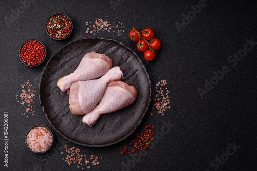 Raw chicken legs, fresh uncooked poultry meat. Chicken or turkey legs