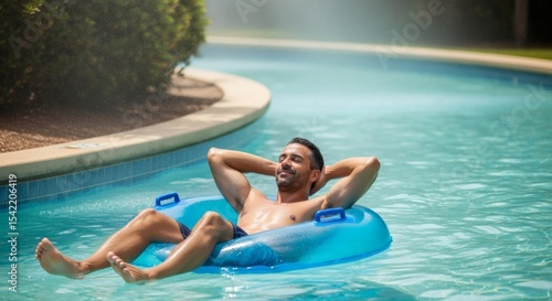 A man relaxes on a lazy river, soaking up the sun and enjoying his vacation.
