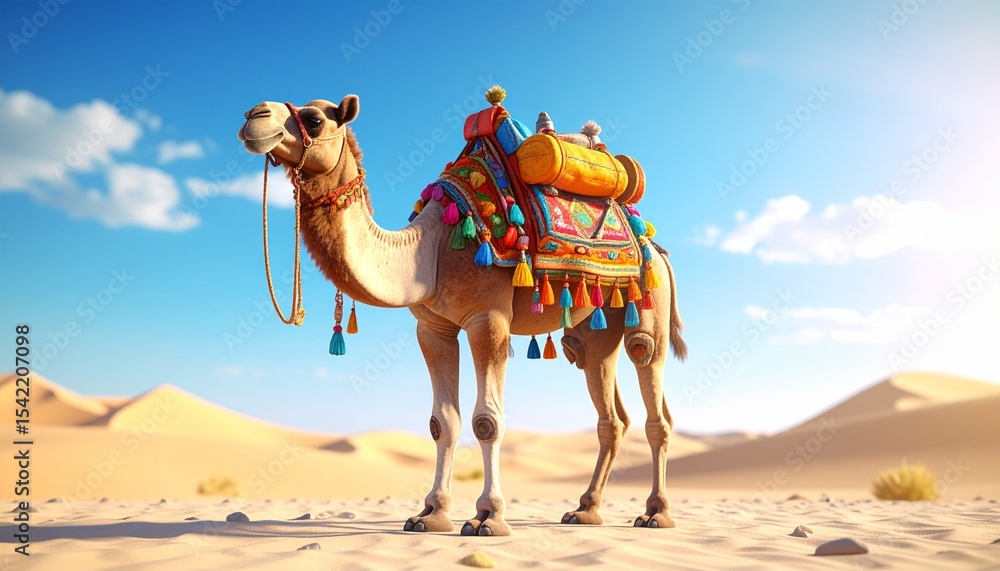 Fototapeta premium A Beautiful Camel portrait in a vibrant desert setting, featuring