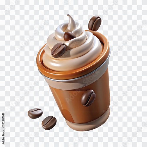 3D Iced Coffee Icon PNG | Cold Brew, Refreshing Drink, Café Beverage Illustration