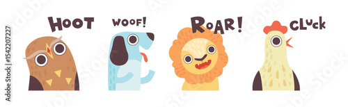 Cute Animals Making Noisy Sounds and Uttering Vector Set