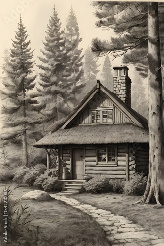 Wallpaper Mural Old Rustic Cabin with Thatched Roof in a Snowy Setting
 Torontodigital.ca