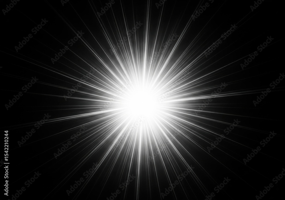 Obraz premium Radiant White Light Burst. A powerful central luminosity radiates countless brilliant beams against a dark backdrop. Symbolizes new beginnings, energy, or a breakthrough idea.