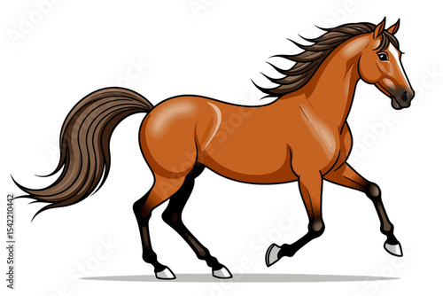 Cartoon Horse Illustration- Beautiful Running Brown Horse Vector- Equine Art for Kids- Horseback Riding Clip Art- Animal Graphics Design_