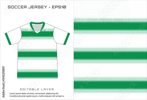 Greenwhite soccer jersey template on the left and fabric pattern on the right