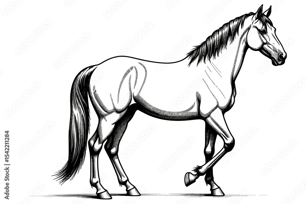 Obraz premium Elegant Horse Drawing- Detailed Black and White Illustration of a Majestic Stallion- Perfect for Art Lovers & Horse Enthusiasts-High Quality Horse Image