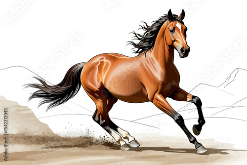 Galloping Beauty-Illustration of a Majestic Chestnut Horse Running Free-Beautiful Horse Art-Equestrian Elegance-Dynamic Horse in Motion-Graceful Animal Illustration
