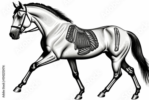 Horse Anatomy Illustration-Equine Musculature Diagram-Detailed Anatomical Study-Veterinary Reference-Artistic Depiction of Horse Muscles-Educational Horse Art