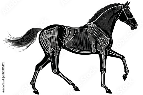 Horse Anatomy Illustration-Equine Skeleton & Muscular System Diagram-Detailed Anatomical Study of a Horse-Veterinary Educational Resource