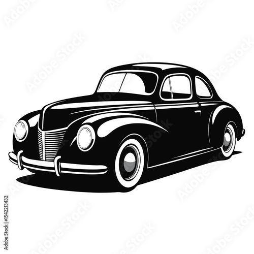 Classic 1940s coupe car silhouette black split window design