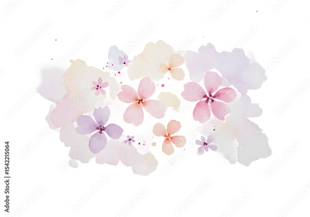 Fototapeta premium Watercolor Floral Arrangement: Delicate Pink and Purple Flowers clipart watercolor png, isolated on transparent background