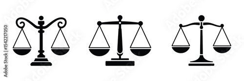 Law and justice themed scales icon set vector illustration

