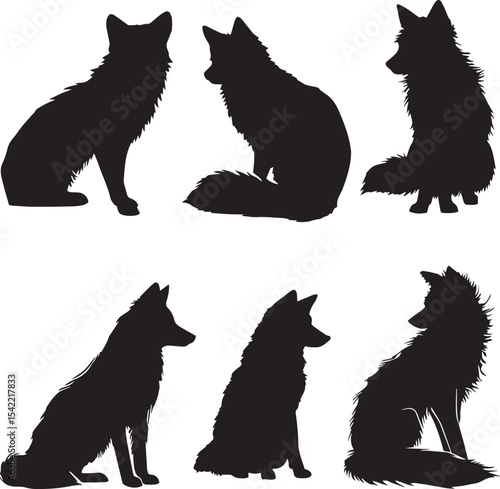Fox Silhouette Collection. Sitting Wild Animal Vector Set for Nature and Wildlife Design.
