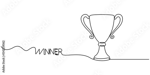 Continuous one line drawing award trophy cup. Single line drawing of trophies isolated on white background, Winner champion concept vector art. Line vector illustration, connected trophy success EPS.