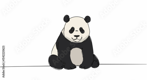 A charming panda sits calmly against a minimalist background.