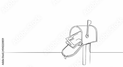 A simple line drawing of a mailbox with letters. 