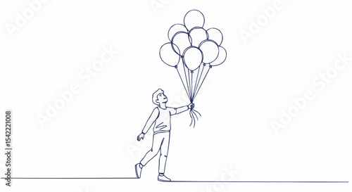 A person holding a large cluster of balloons, symbolizing joy, freedom, and celebration.