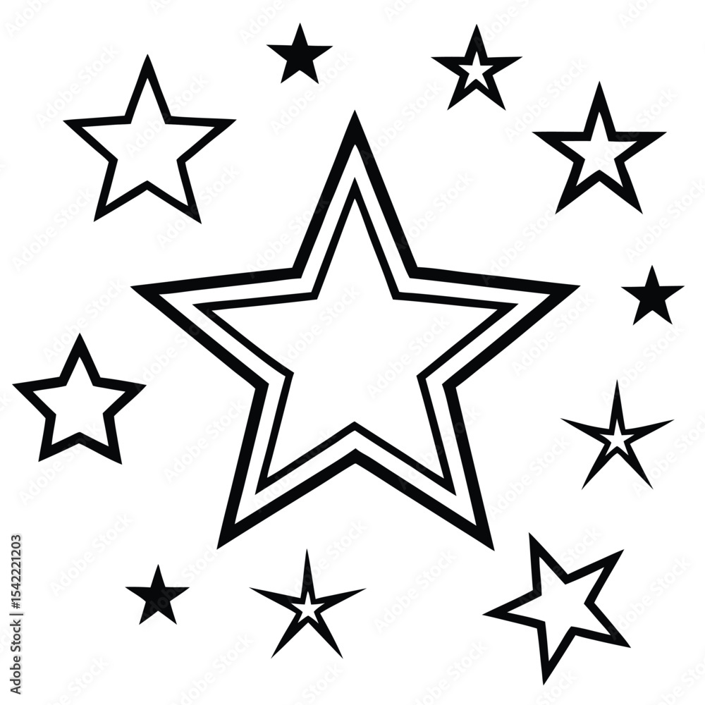 Obraz premium Black and white star collection against white background with minimalist artistic design