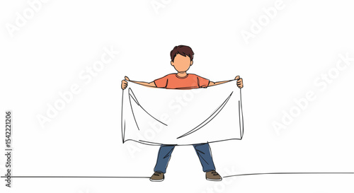 A person is holding an empty banner in his hands to display a message