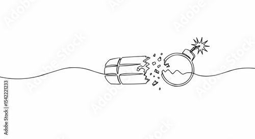 Conceptual illustration of a bomb with a detonating fuse, symbolizing danger, war, and destruction.