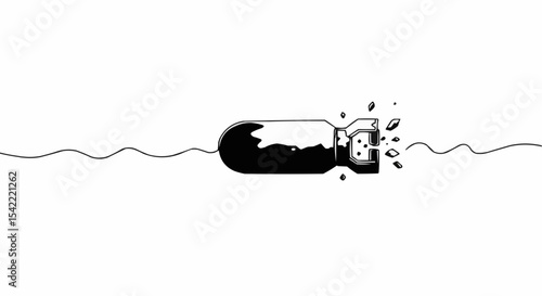 A minimalist illustration of a bomb in a sea.