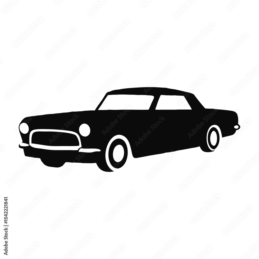 Fototapeta premium Vintage Classic Car Vector Illustration – Retro Coupe Clipart in Black and White