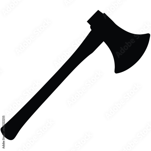 Black silhouette illustration of an axe with wooden handle isolated on white