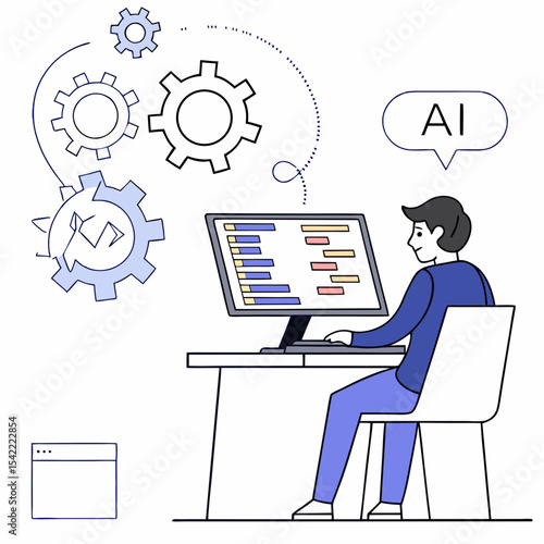 Call center set. Characters using artificial intelligence generative tools for communication. Helpdesk, hotline, customer support service concept. Vector illustration.