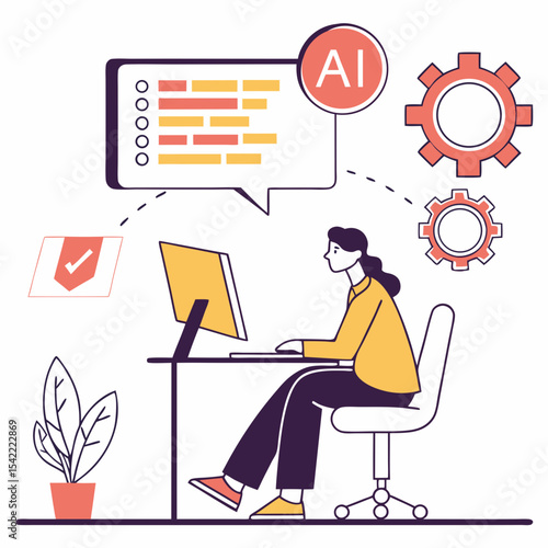 Call center set. Characters using artificial intelligence generative tools for communication. Helpdesk, hotline, customer support service concept. Vector illustration.