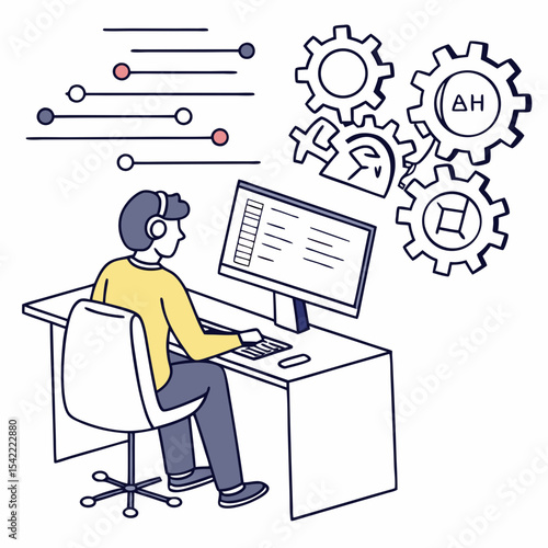 Call center set. Characters using artificial intelligence generative tools for communication. Helpdesk, hotline, customer support service concept. Vector illustration.
