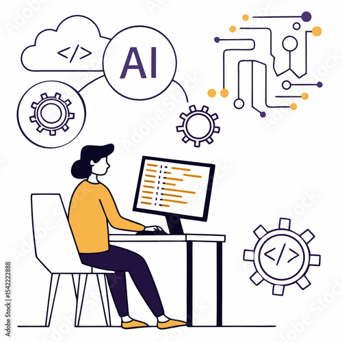 Call center set. Characters using artificial intelligence generative tools for communication. Helpdesk, hotline, customer support service concept. Vector illustration.