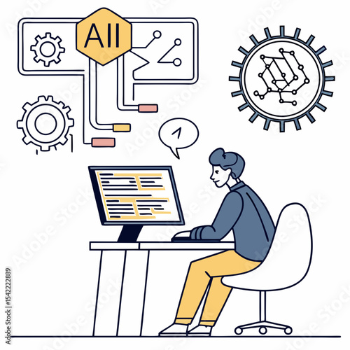 Call center set. Characters using artificial intelligence generative tools for communication. Helpdesk, hotline, customer support service concept. Vector illustration.