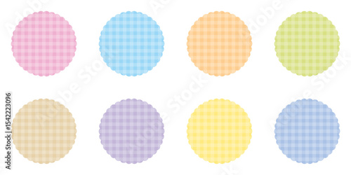 チェック柄　もこもこ　フレーム　円　丸　カラフル　ベクター　セット