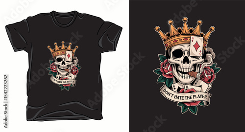 Skull playing card graphic vector t-shirt design print