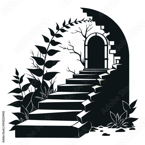 Vintage silhouette of stone stairway outdoors