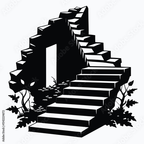 Vintage silhouette of stone stairway outdoors
