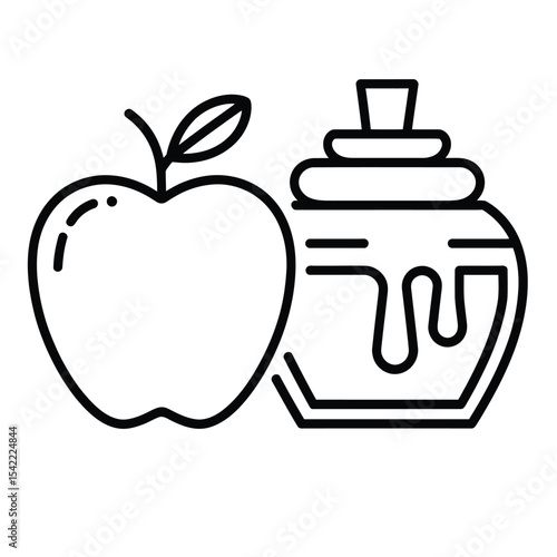 Apple and honey outline vector representing jewish festival symbols in black and white