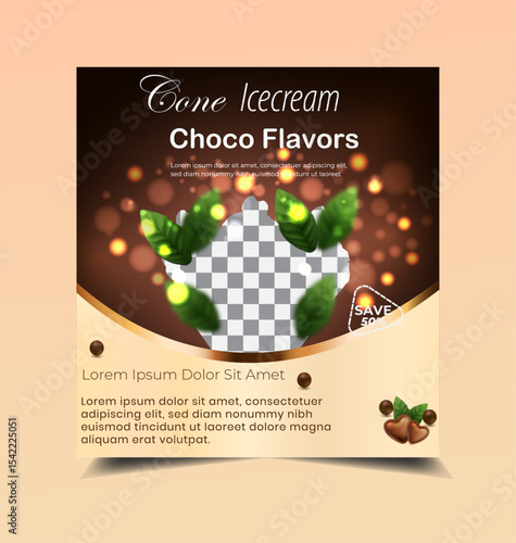 sweet dairy chocolate cone ice cream social food advertisement template