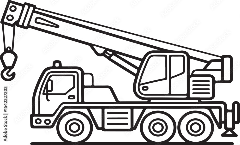 Black and white outline of a mobile crane in construction for industry purposes Black and white outline of a mobile crane in construction for industry purposes