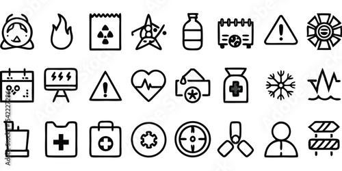 Hand drawn set of various unique icons ideal for design projects with transparency