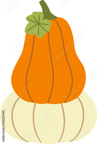 Stacked Pumpkins Illustration.
Three-layer pumpkin outline flat vector design.
Hand drawn Autumn harvest pumpkin and leaves.
Farm fresh pumpkin.
Transparent background. SVG file.