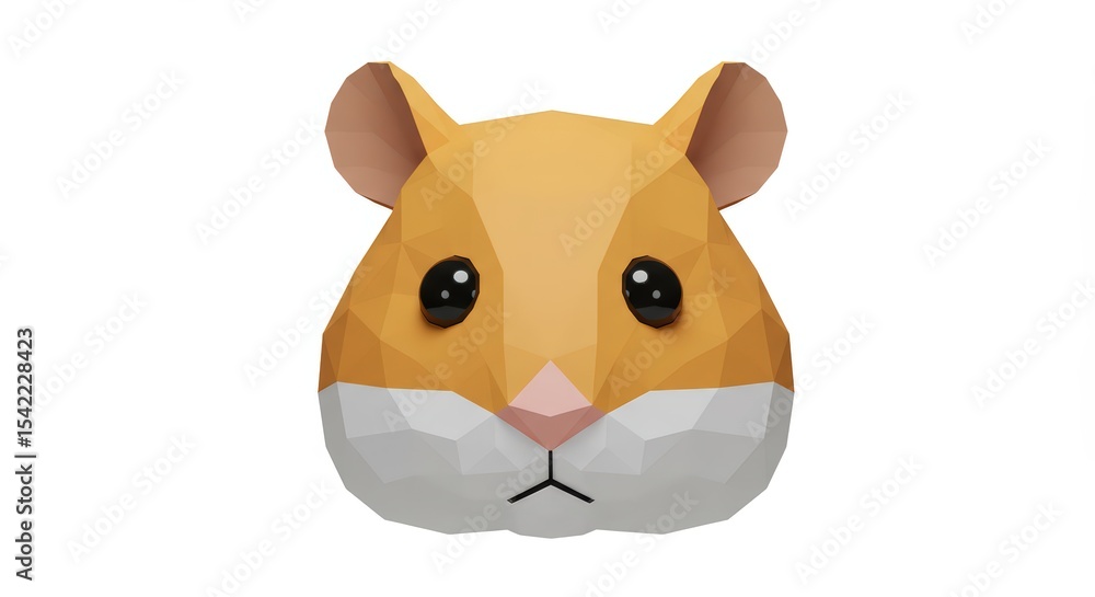 Naklejka premium Adorable Low-Poly Hamster Head, 3D Render
