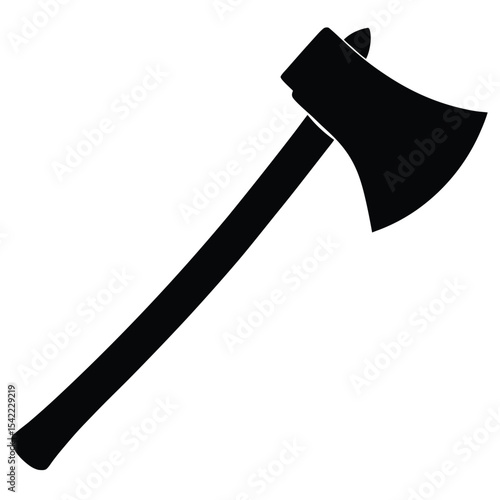 Silhouette illustration of an axe with a wooden handle on white background