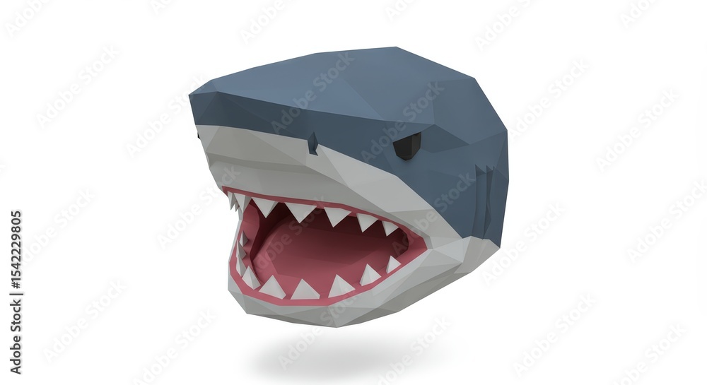Naklejka premium Low-poly Shark Head: Geometric Ocean Predator
