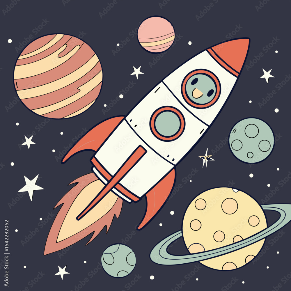 cartoon rocket in space cartoon rocket in space