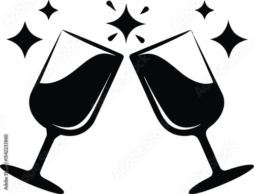 Clink glasses vector icon. Two wine glass cheers vector icon. Celebrate party illustration