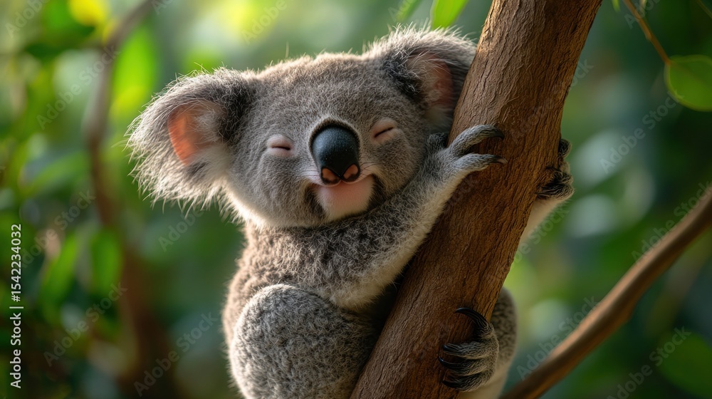 Fototapeta premium Sleepy koala clinging to a tree branch